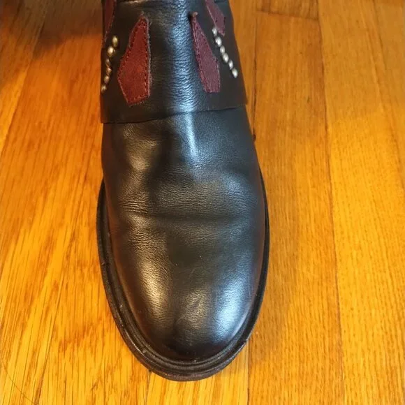 A.S.98 Carlyle Tall boots 38 7.5 Burgundy Black Leather Biker - Picture 3 of 13